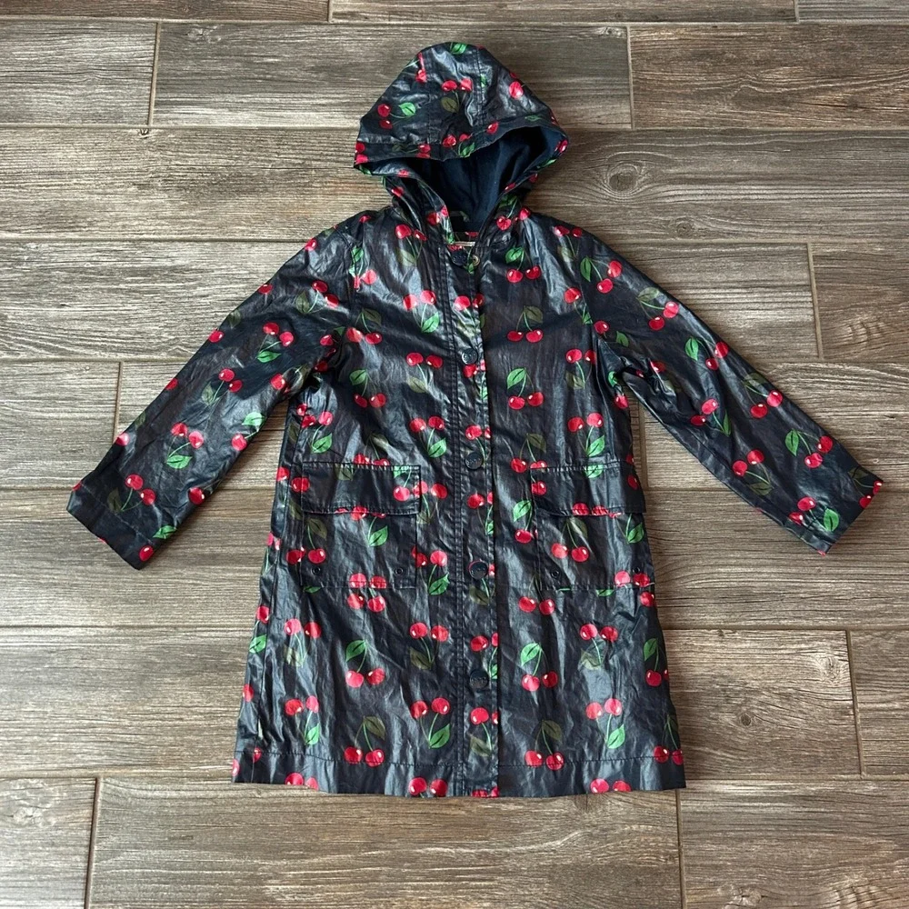 Gap‎ Kids Cherry Print Hooded Raincoat Jacket Blue Red Size S 6-7